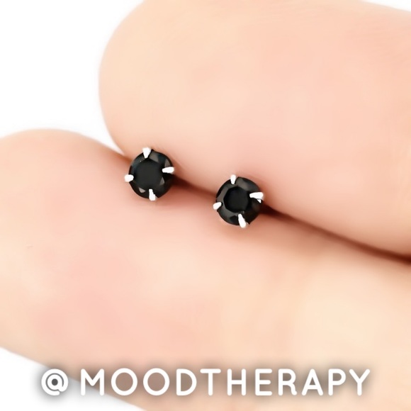 925 Sterling Silver 3mm Black Spinel Stud Earrings - Small Sized Unisex Studs - Picture 2 of 10